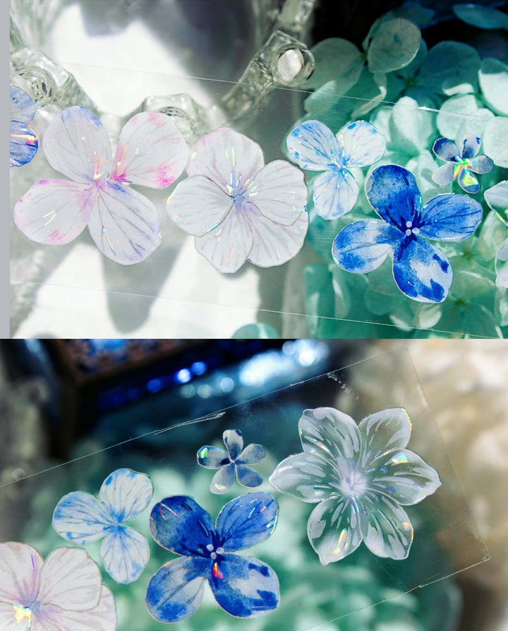 Romantic Tape Blue Mist Isle Transparent Flower Stickers