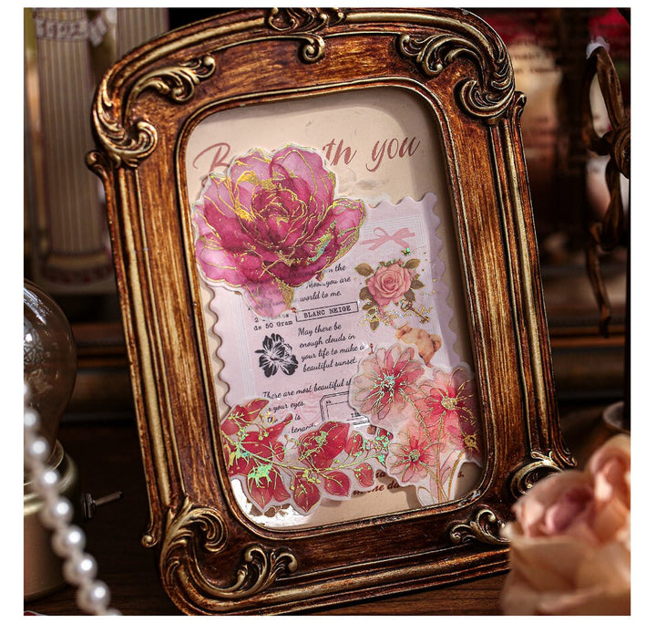 Romantic Washi Stickers Floating Flower Gilded floral aesthetic sticker pack