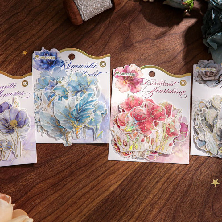 Romantic Washi Stickers Floating Flower Gilded large pack for art projects