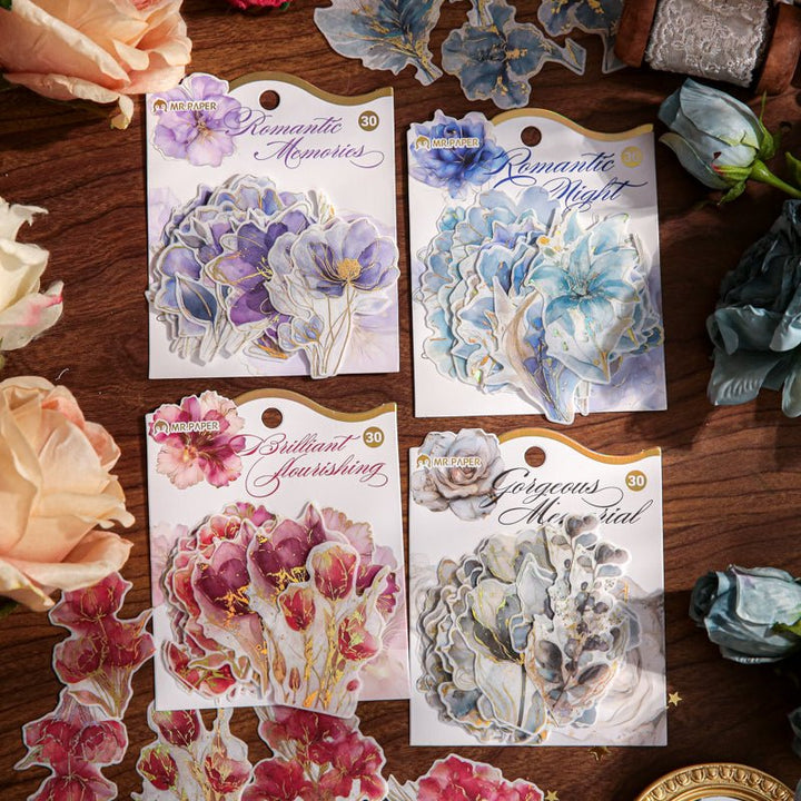 Romantic Washi Stickers Floating Flower Gilded retro journaling supplies