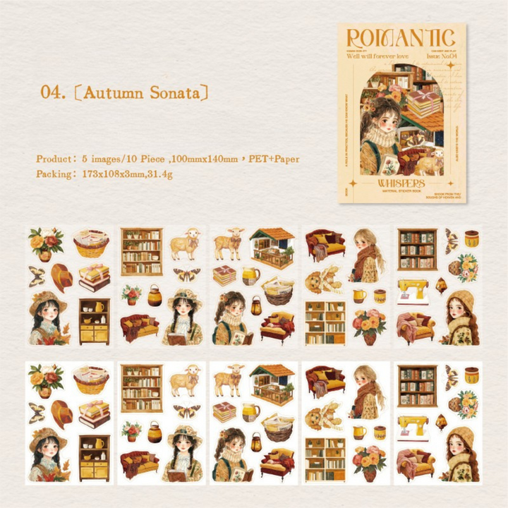 Romantic Whispers Autumn Sonata PET Washi Stickers Vintage Warm
