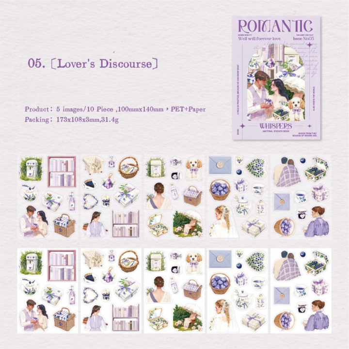 Romantic Whispers Lovers Discourse PET Washi Stickers Love Journal