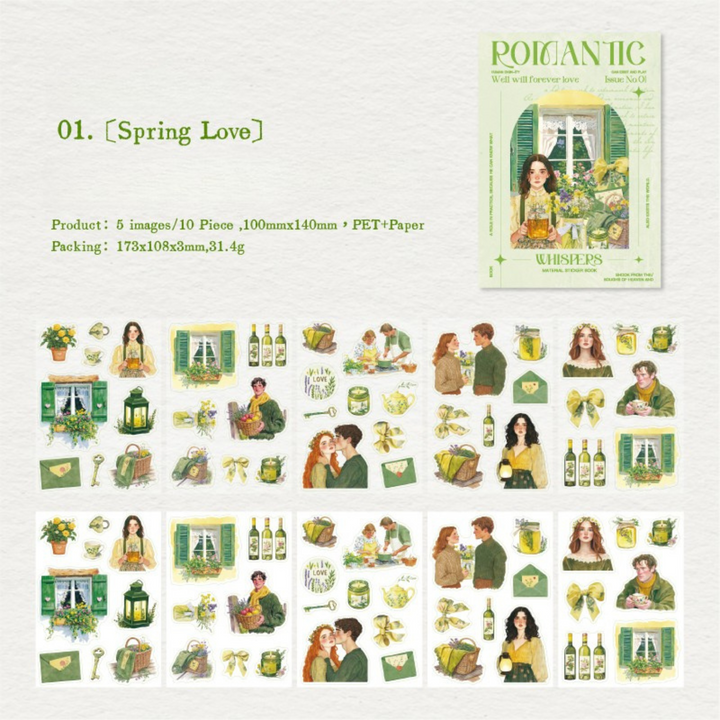 Romantic Whispers Spring Love PET Washi Stickers Floral Aesthetic