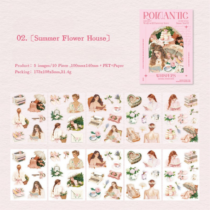 Romantic Whispers Summer Flower House PET Washi Stickers Colorful
