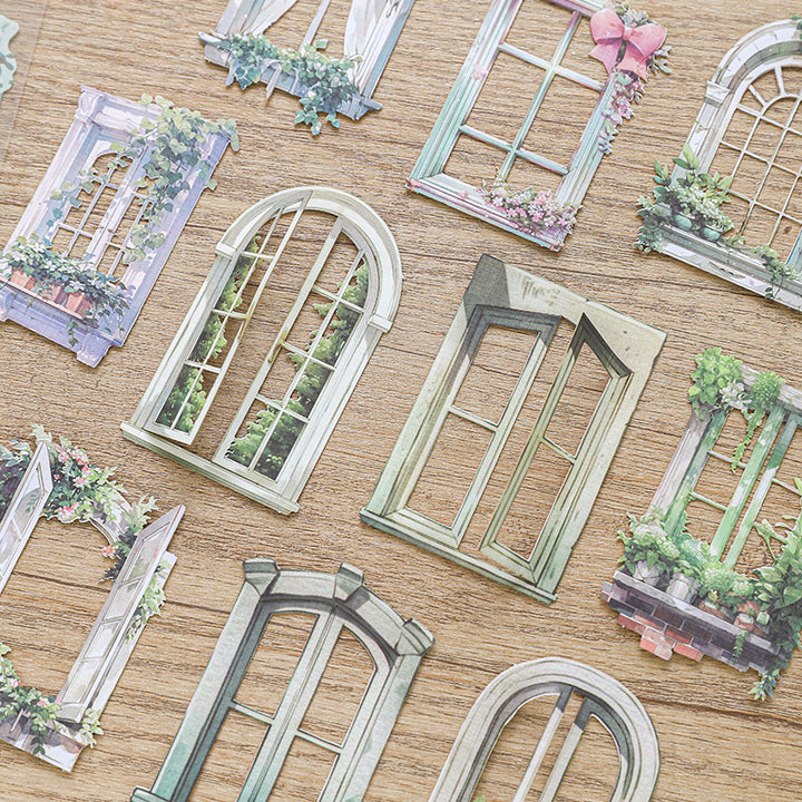 Romantic Window Flower Shadows Series Laser Cut Stickers Close Up