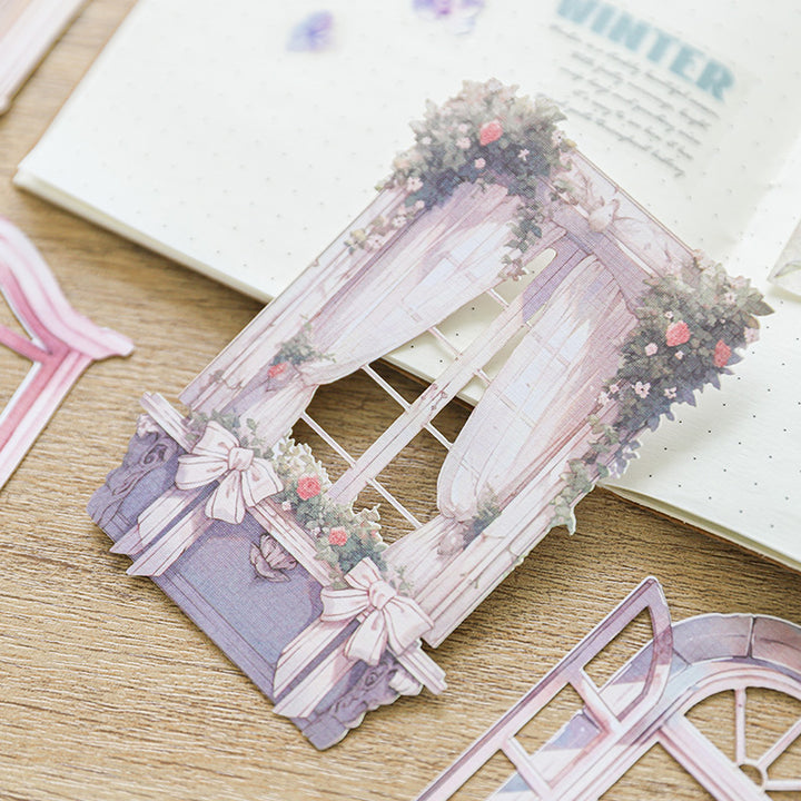Romantic Window Flower Shadows Stickers for DIY Journal and Scrapbooking