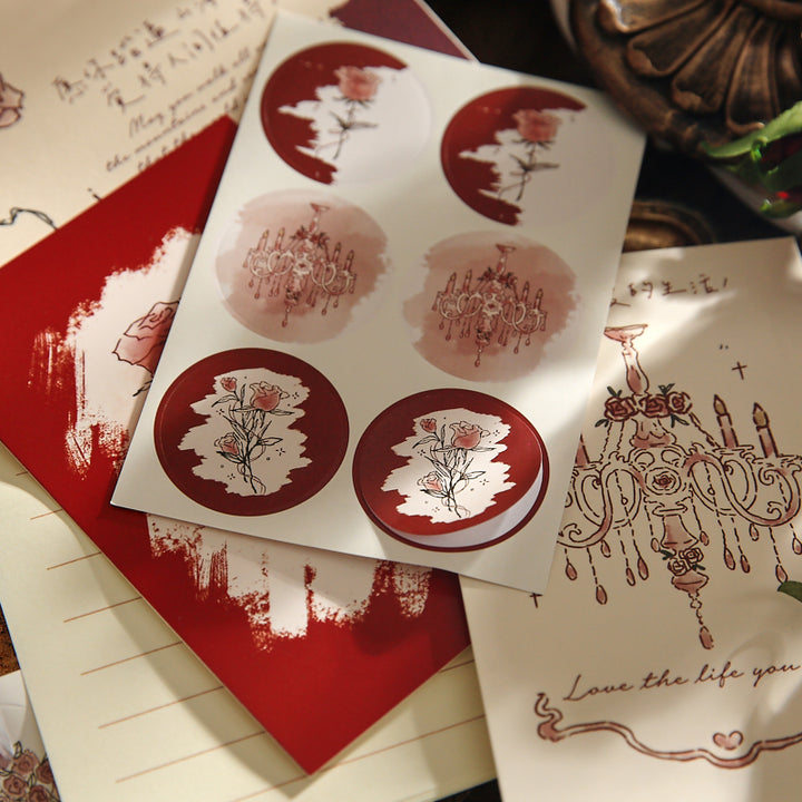 Rose Island Floral Letter Paper Vintage Stationery with Gold Foil