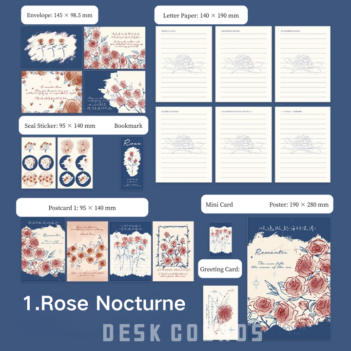 Rose Island Nocturne of Roses Letter Paper Set Romantic Floral Theme