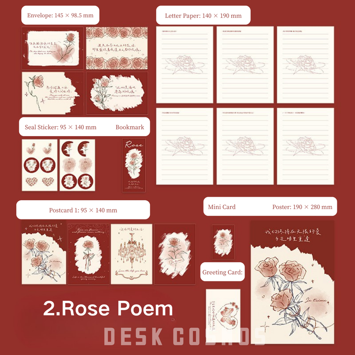 Rose Island Poem of Roses Letter Paper Set Elegant Floral Stationery