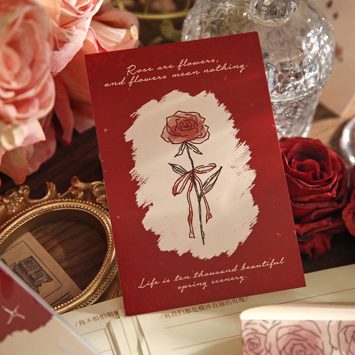 Rose Island Postcard and Letter Paper Set with Rose Illustrations