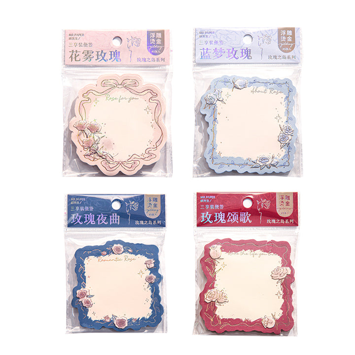 Rose Island Series Embossed Gold Foil Memo Pad Romantic Floral Stationery