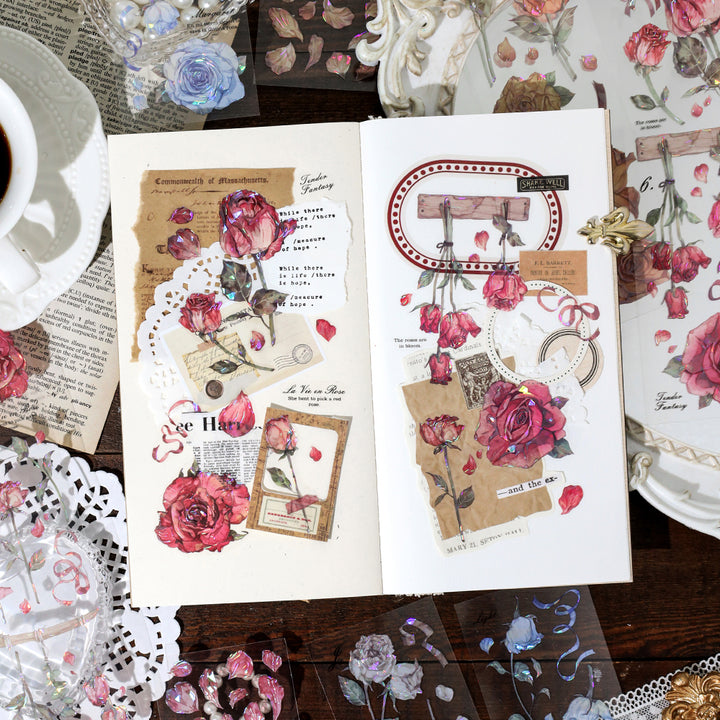Rose Memory Series transparent flower PET tape fits any style