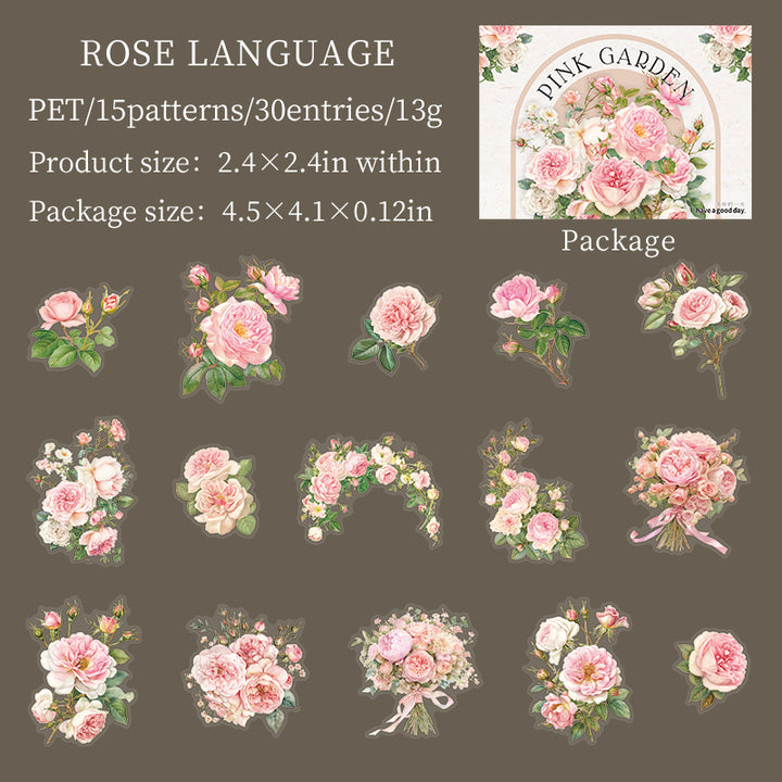 Rose Language Pink Floral Stickers