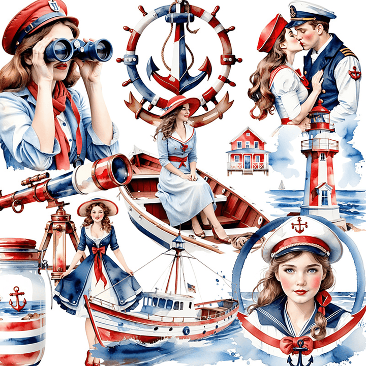 Sailor Girl PVC Stickers Vintage Ocean
