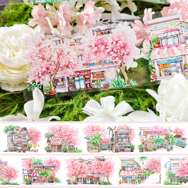 Sakura Street PET Tape Scenery Flower Japanese Style Bright Colors