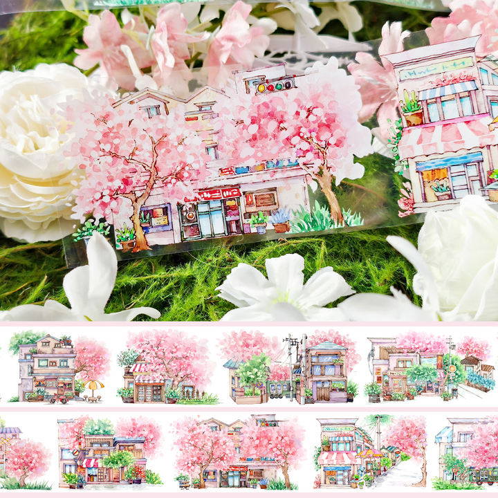 Sakura Street PET Tape Scenery Flower Japanese Style Bright Colors