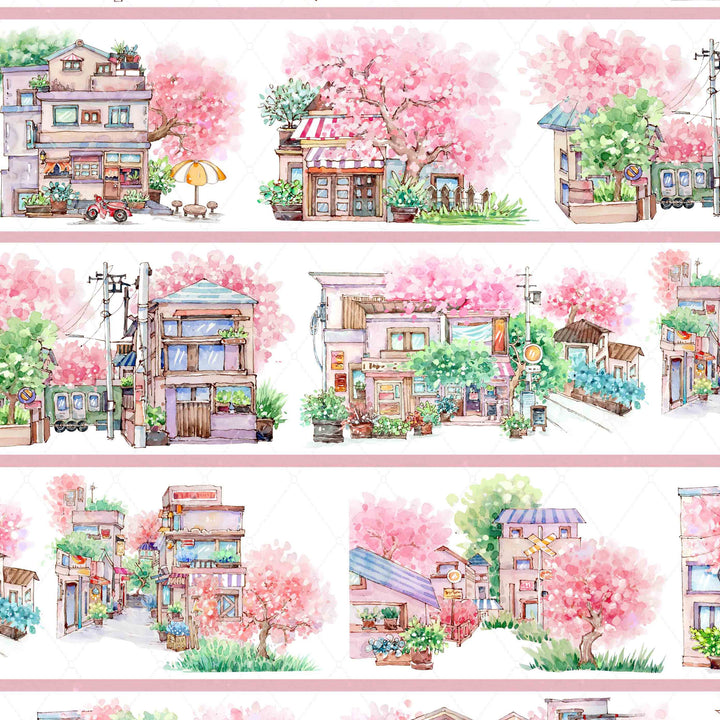 Sakura Street PET Tape Scenery Flower Japanese Style Planner Decoration
