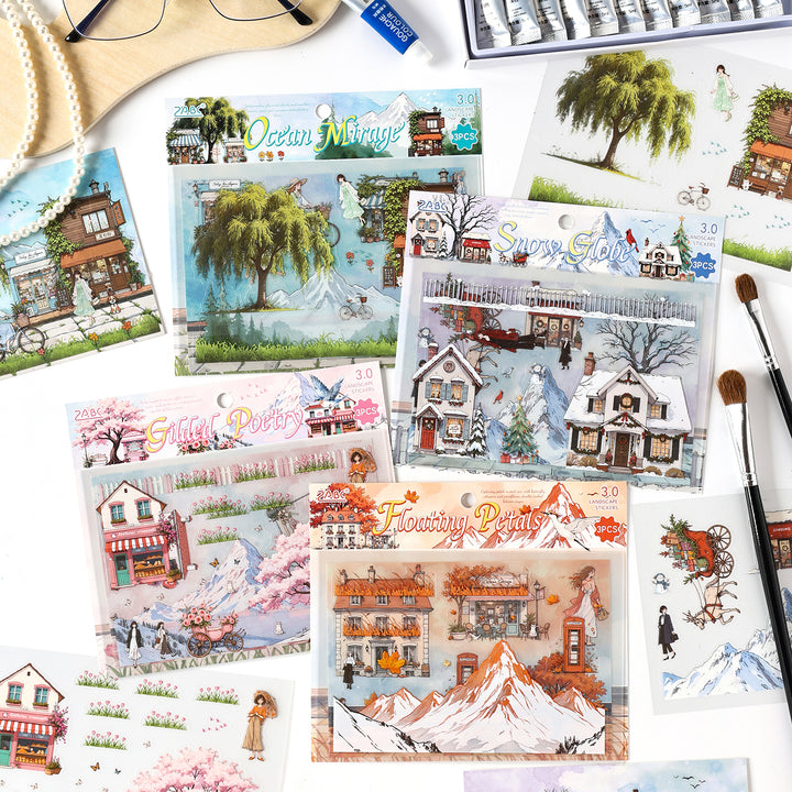 Seasonal Illustrated Series City Countryside Themed Art Stickers