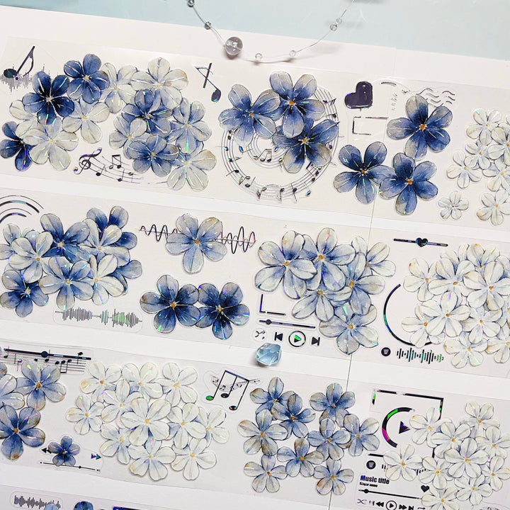 Snow Blue PET Tape Transparent Floral Shell Finish