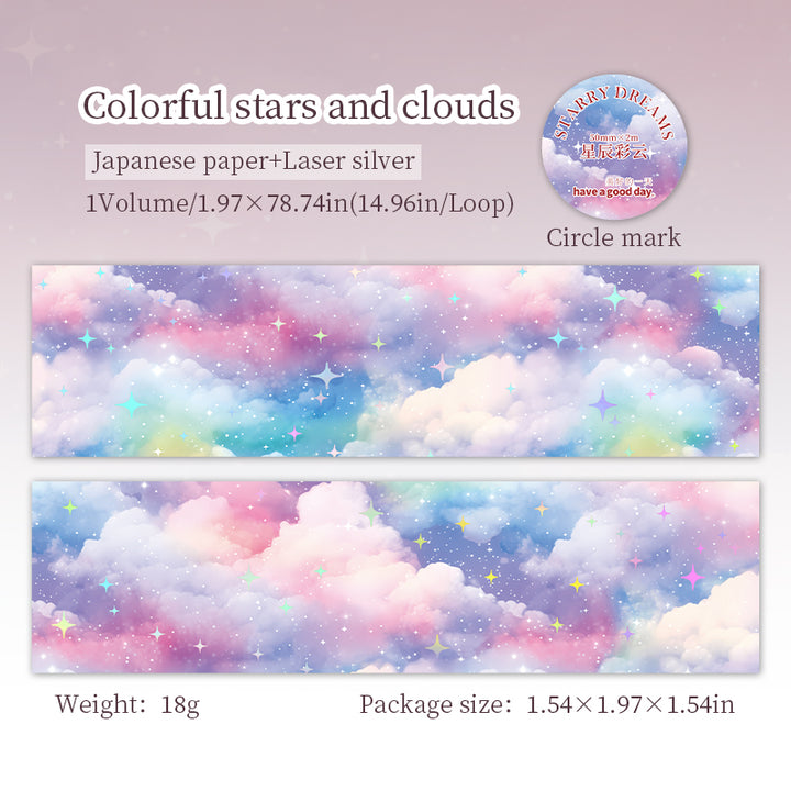 Starry Dreams Colorful Stars and Clouds Washi Tape Cosmic