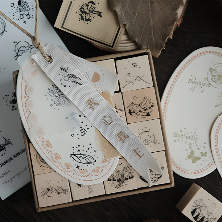 Starry Sky Theme Wooden Stamp Set for Bullet Journals