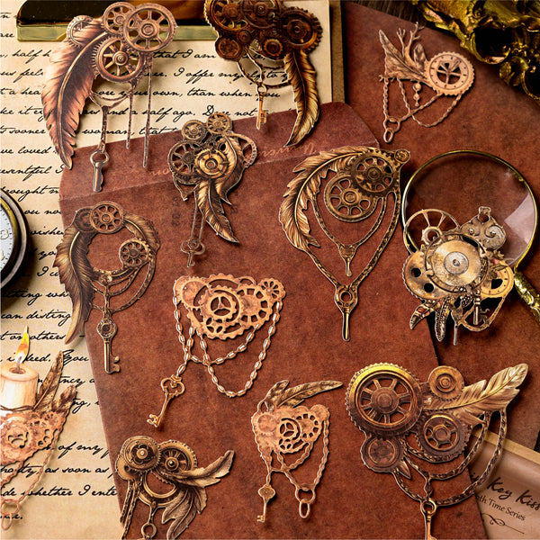 Steampunk Scrapbook Stickers Rusty Teeth Time Ephemera