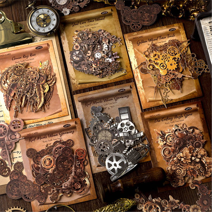 Steampunk Stickers Rusty Teeth Time Vintage Scrapbook Set