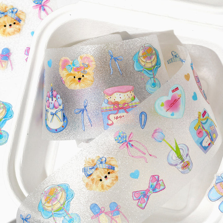 Sweet Cute Glitter Sand Die-cut Tapes PET Tapes Birthday Theme