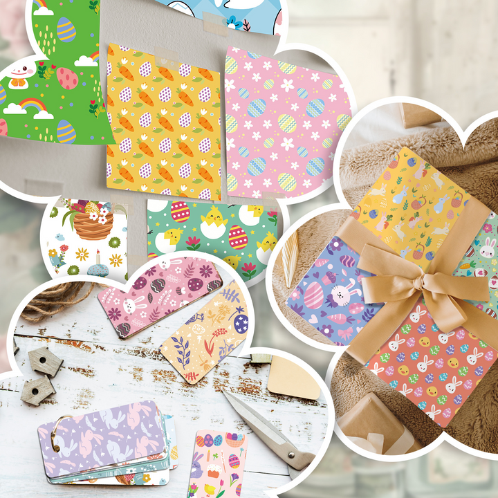 Sweet Easter Craft Paper for Scrapbooking with Fun Bunny and Egg Design