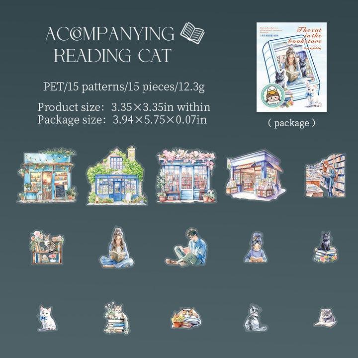 The Cat in the Bookstore Accompanying Reading Cat PET Stickers Literary Theme