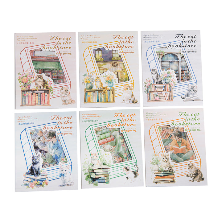The Cat in the Bookstore PET Stickers Vintage Bookstore Theme