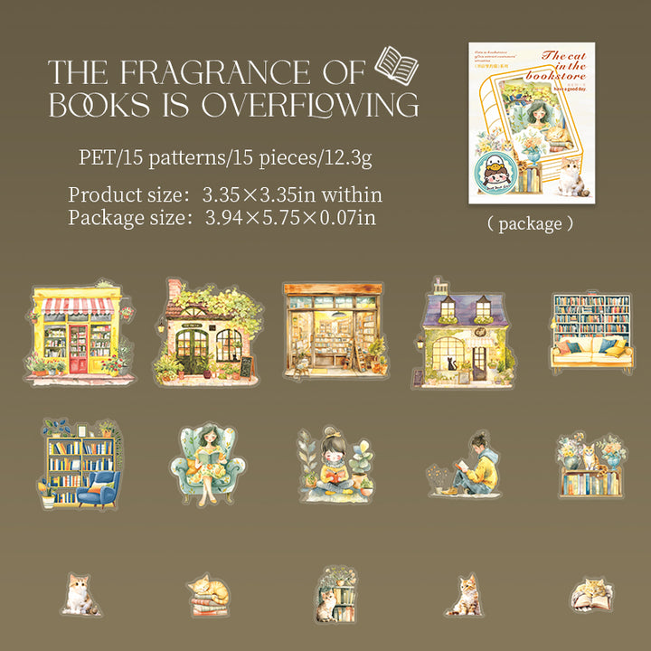 The Cat in the Bookstore The Fragrance of Books PET Stickers Aesthetic Decor