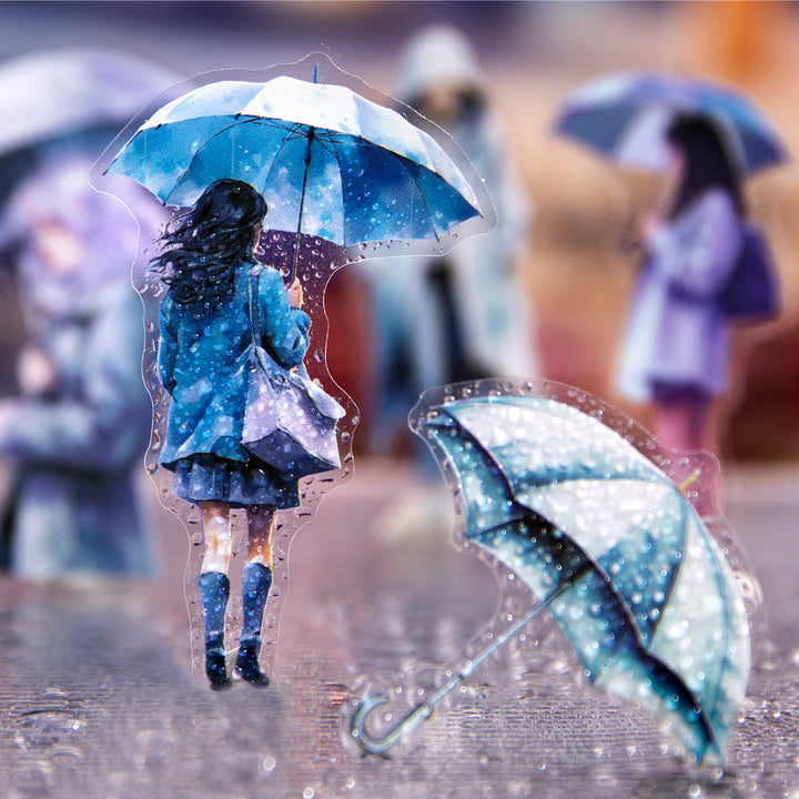 The Misty Rain is Long PET Stickers Fashion Rain Theme