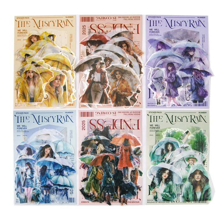 The Misty Rain is Long PET Stickers Paris Rain Character
