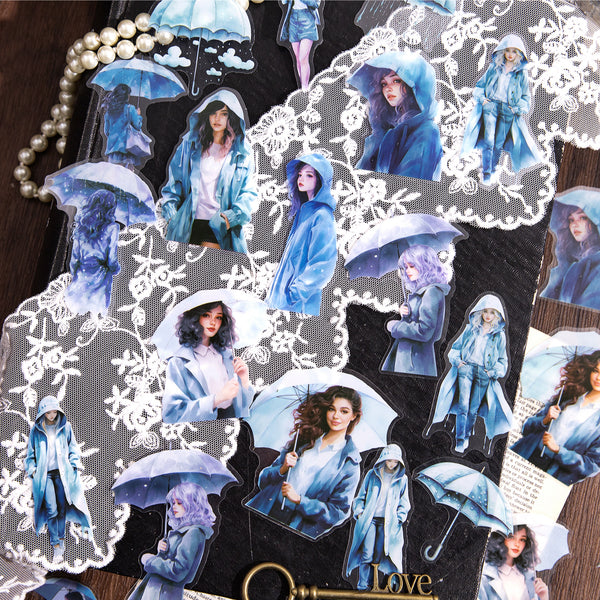 The Misty Rain is Long PET Stickers Rain Theme Creative Collage