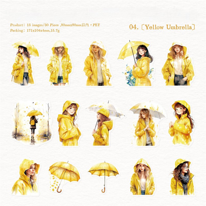 The Misty Rain is Long Yellow Umbrella Stickers
