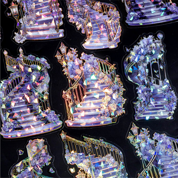 The Staircase Series of Heaven PET Stickers 3D Laser Gold Shell Light Romantic Castle