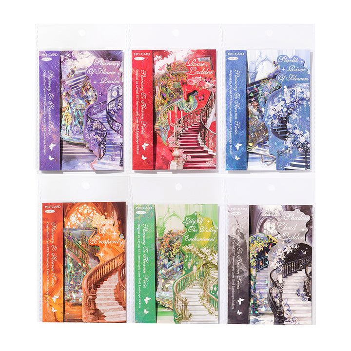 The Staircase Series of Heaven PET Stickers 3D Laser Gold Shell Light White Background