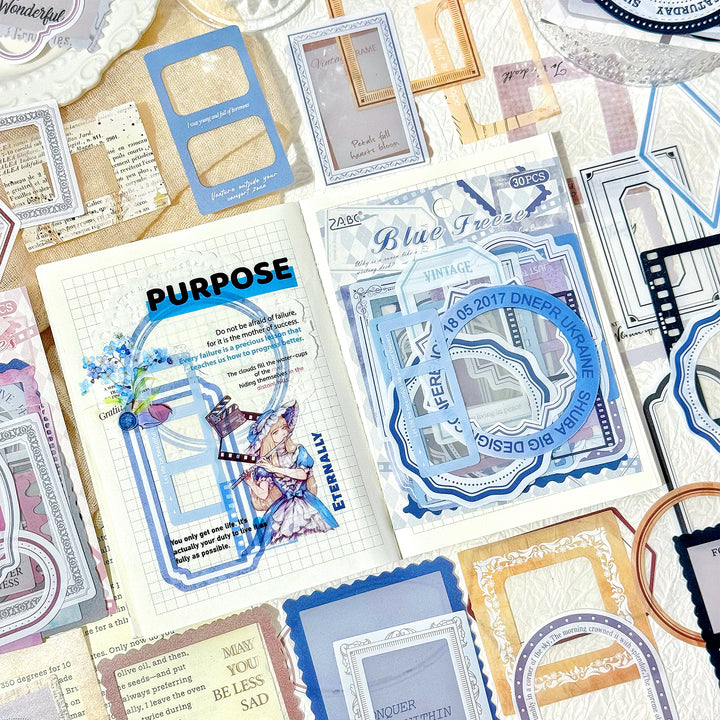 Time Trace Frame PET Stickers Suitable for Artistic Journals