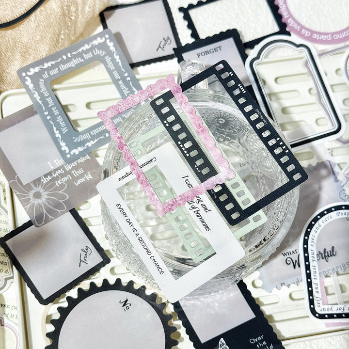 Time Trace Transparent Frame PET Stickers for Journaling