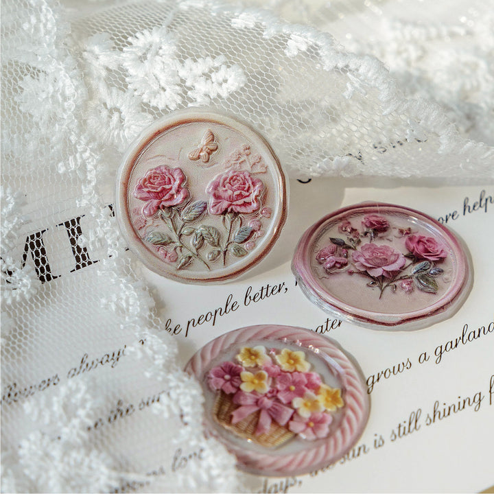 Time box series Art Style Flower Stickers with Drip Glue Effect