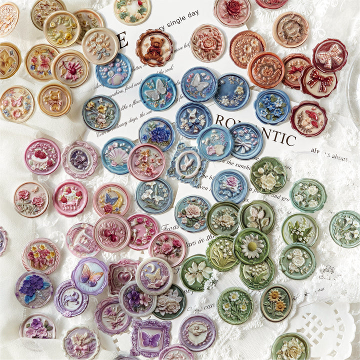 Time box series Flower Wax Seal Stickers Retro Art Style