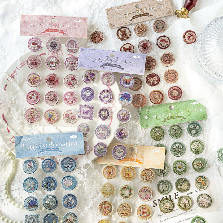 Time box series Retro Flower Stickers with Wax Seal Effect
