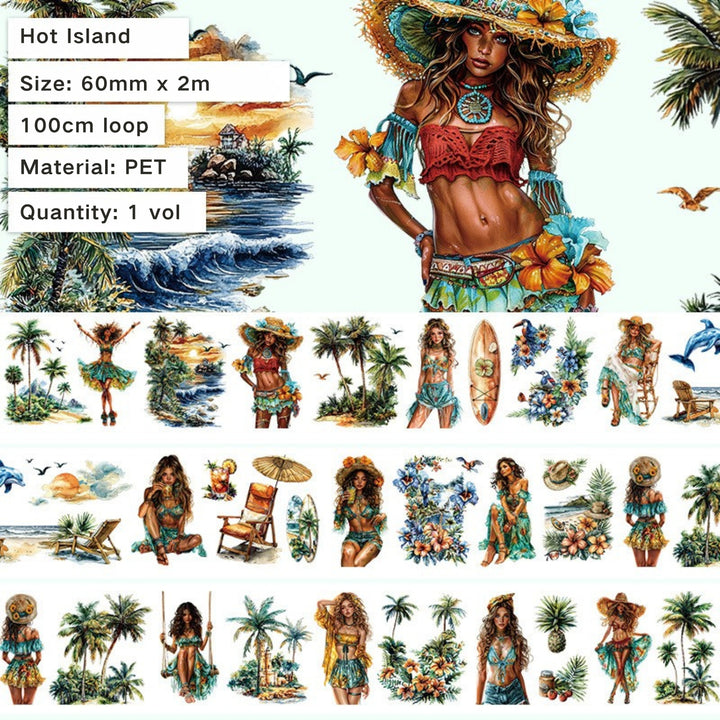 Tropical PET Tape Hot Island Characters Tropical Girls Stickers