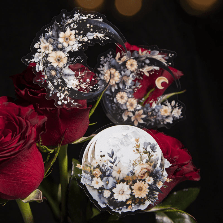 Under the Moon Garden PET Stickers Floral Celestial Moon Design