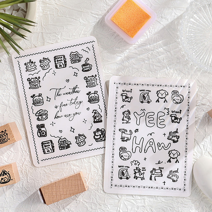 Using Wooden Cartoon Stamps Small Town Market Set for Journal Decoration with Cute Elements