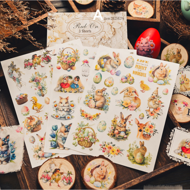 Vintage Easter Bunny Transfer Stickers For Scrapbook