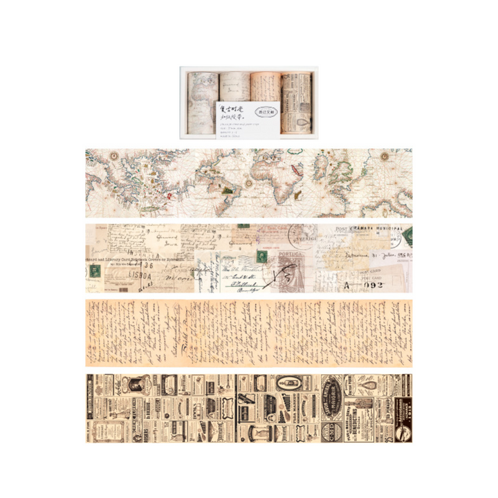 Vintage English Text Letter Map Basic Washi Tape Close-up of the White Background Design of Each Roll