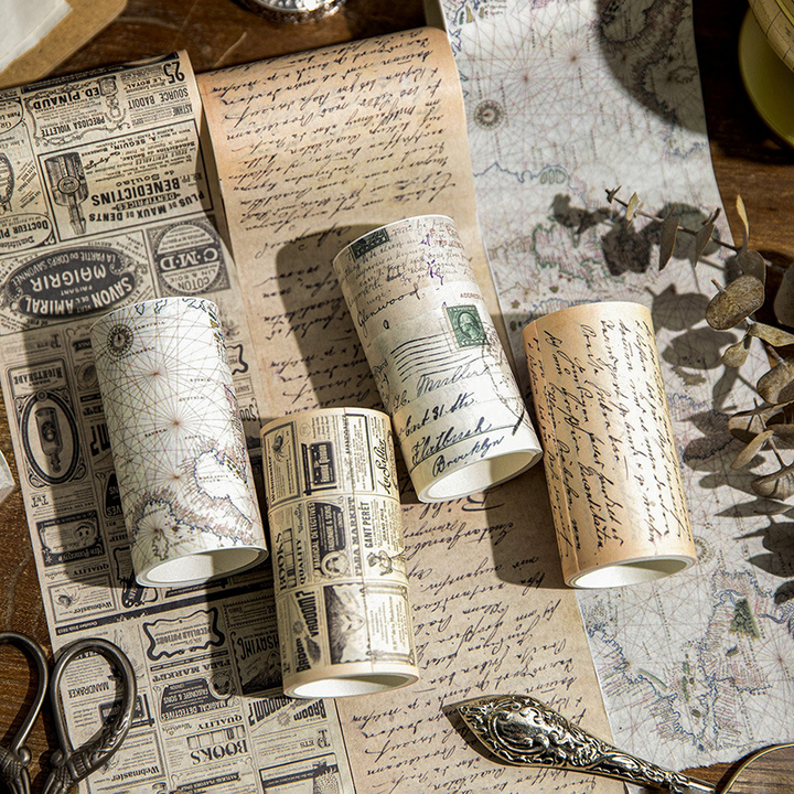 Vintage English Text Letter Map Basic Washi Tape Includes 4 Rolls of Tape