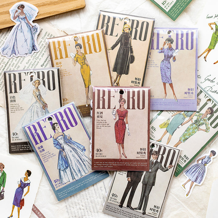 Vintage Fashion Show Series Washi Stickers Retro Characters for Scrapbook